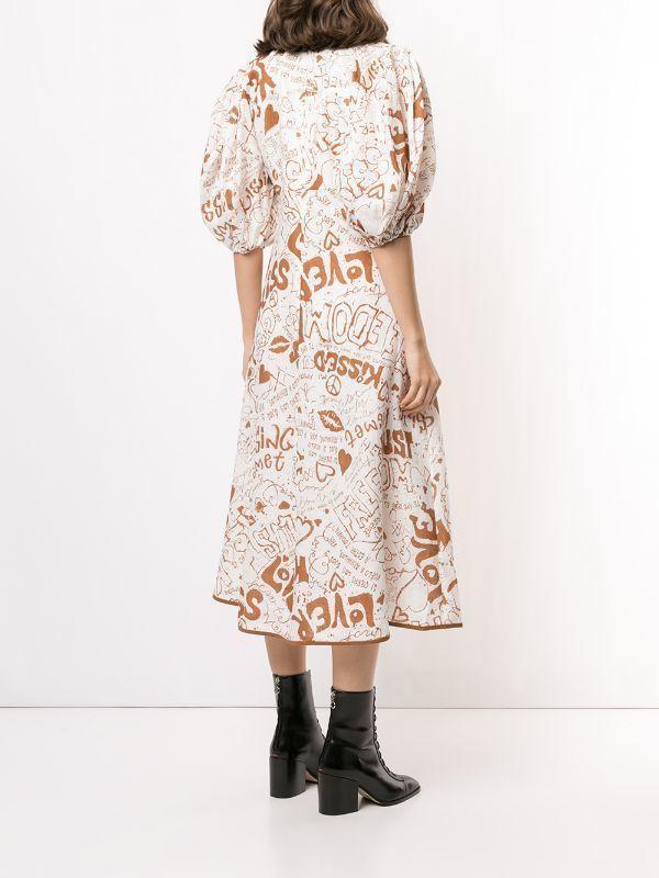 Zimmermann Linen Day Midi Dress Tan Graffiti Print Size 0 / AU 8 photo 2