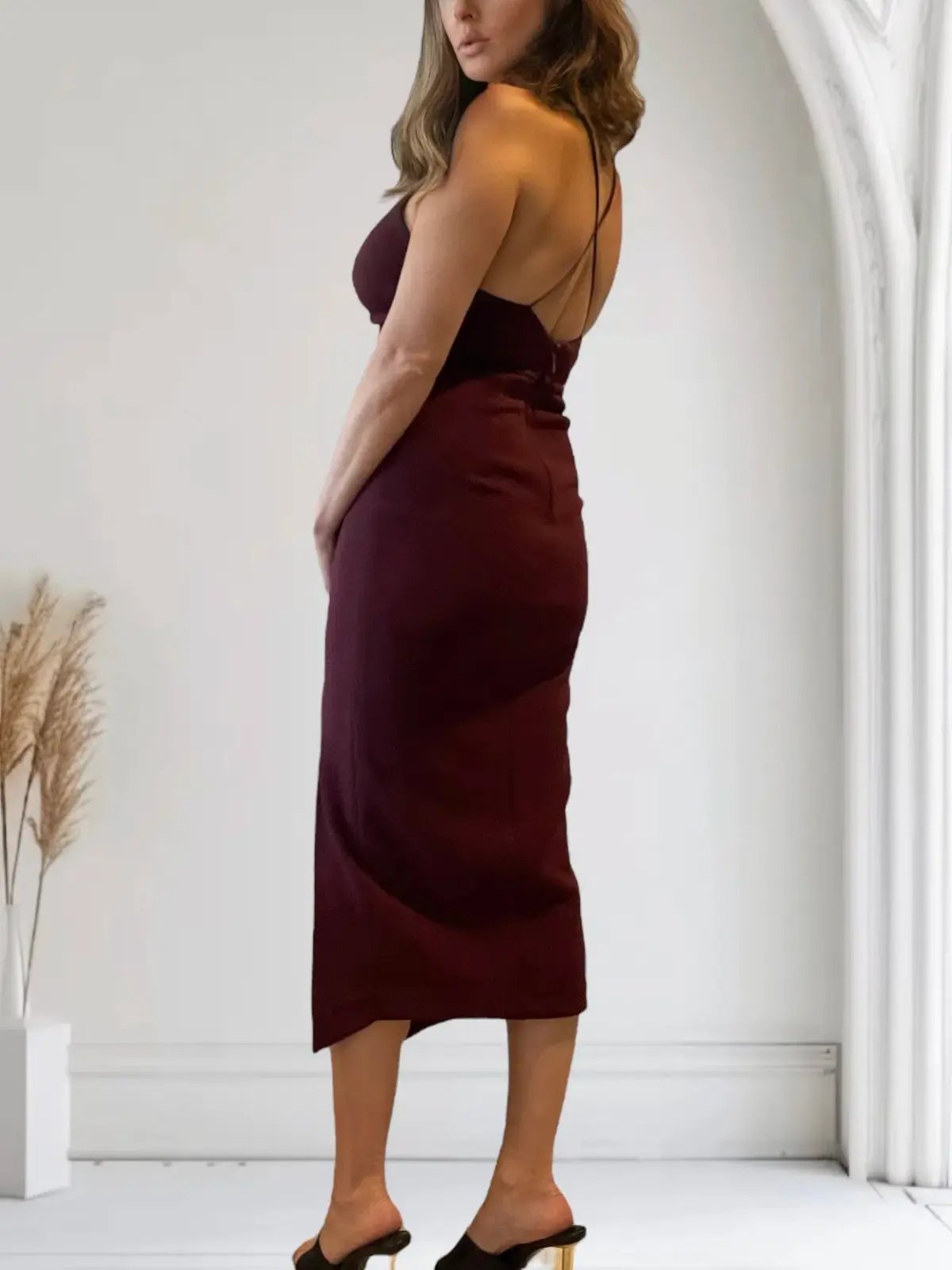 Sheike Midi Dress with Side Split Burgundy Size 10 photo 3