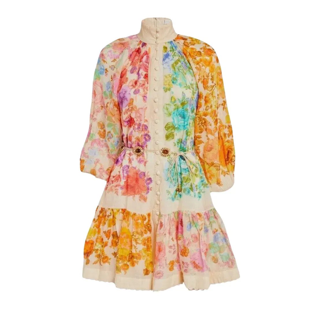 Zimmermann Raie Lantern Mini Dress Multi Floral Size 3 / AU 14 photo 4