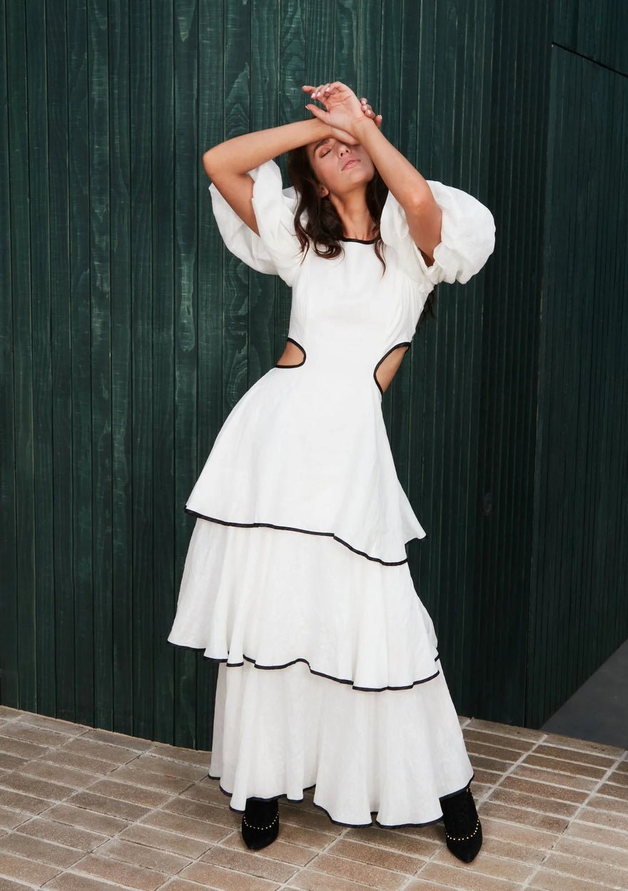 Mackenzie Mode Puff Sleeve Maxi Dress White photo 3