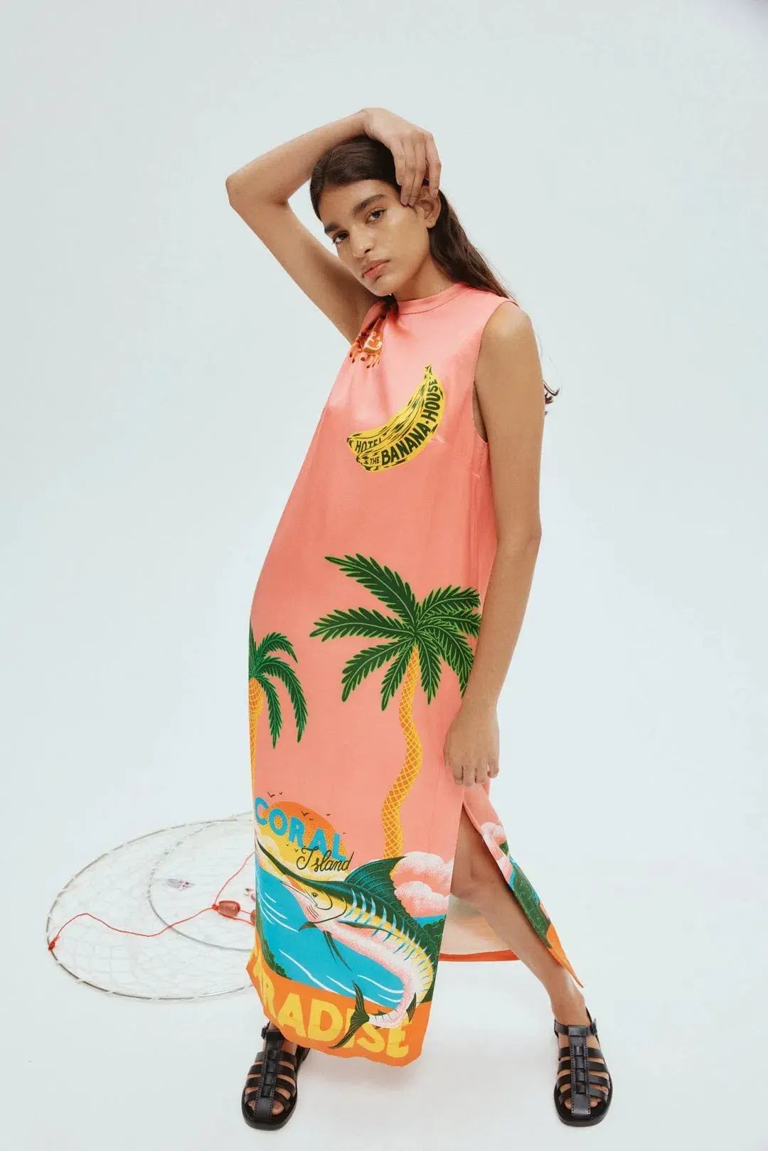 Alemais Paradiso Silk Midi Dress Pink Multi Size 6 photo 2
