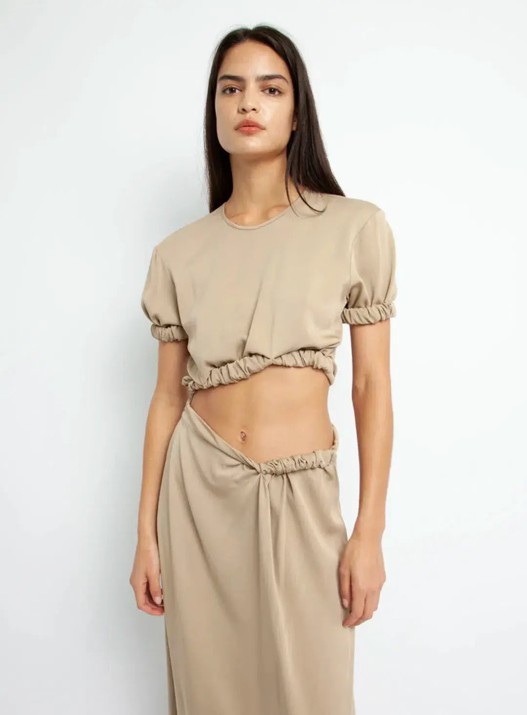 Christopher Esber Rolled Up Tee Dress Tan Brown Size 8 photo 2