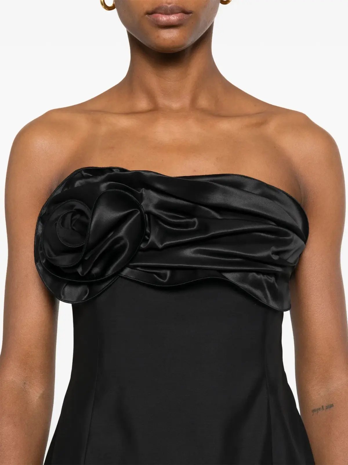 Magda Butrym Strapless Ruched Flower Midi Dress in Black Size 34 / AU 6 photo 2