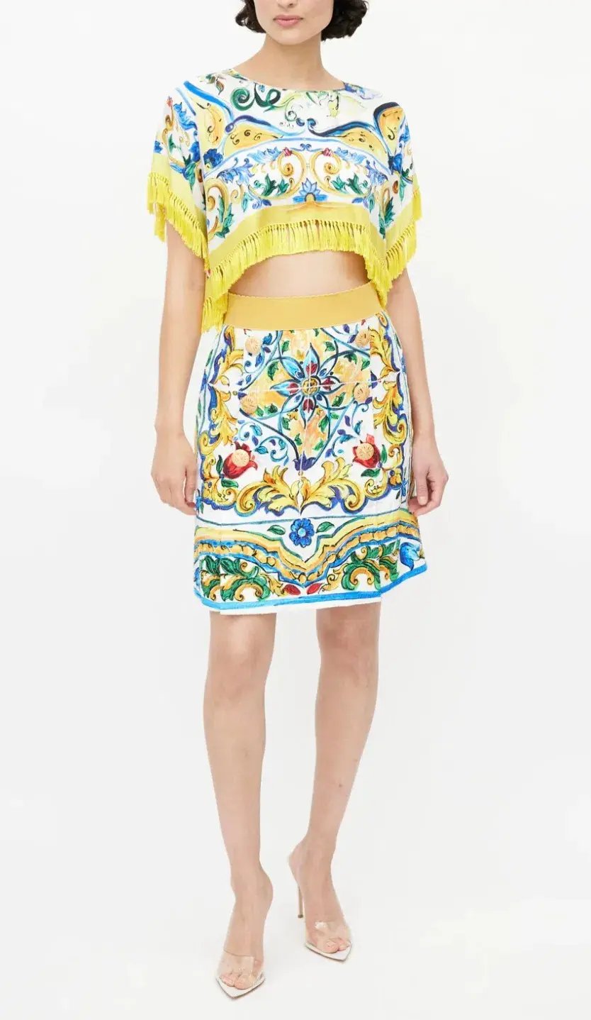 Dolce & Gabbana Crop Top and Mini Skirt Set Majolica Print Size 8 photo 3