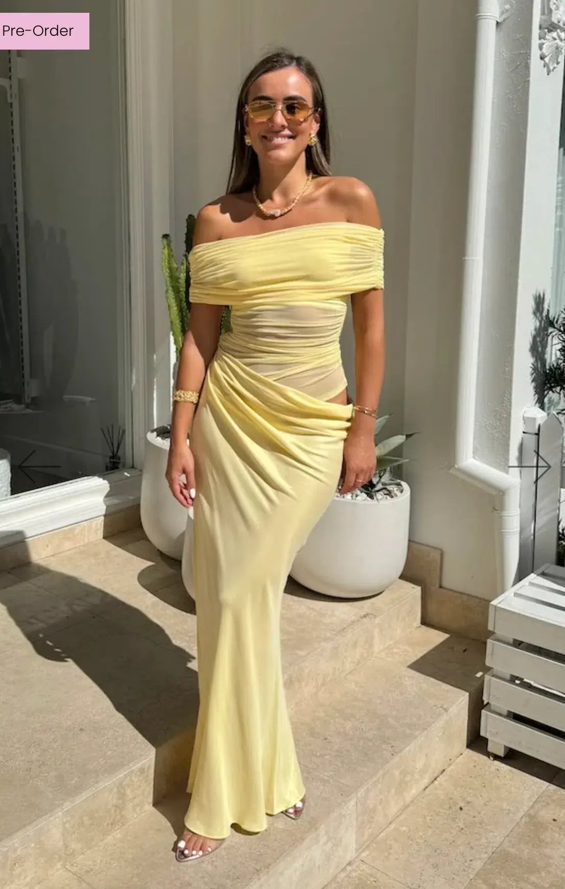 Benni Nico off Shoulder Maxi Dress in Butter Size 8 photo 2