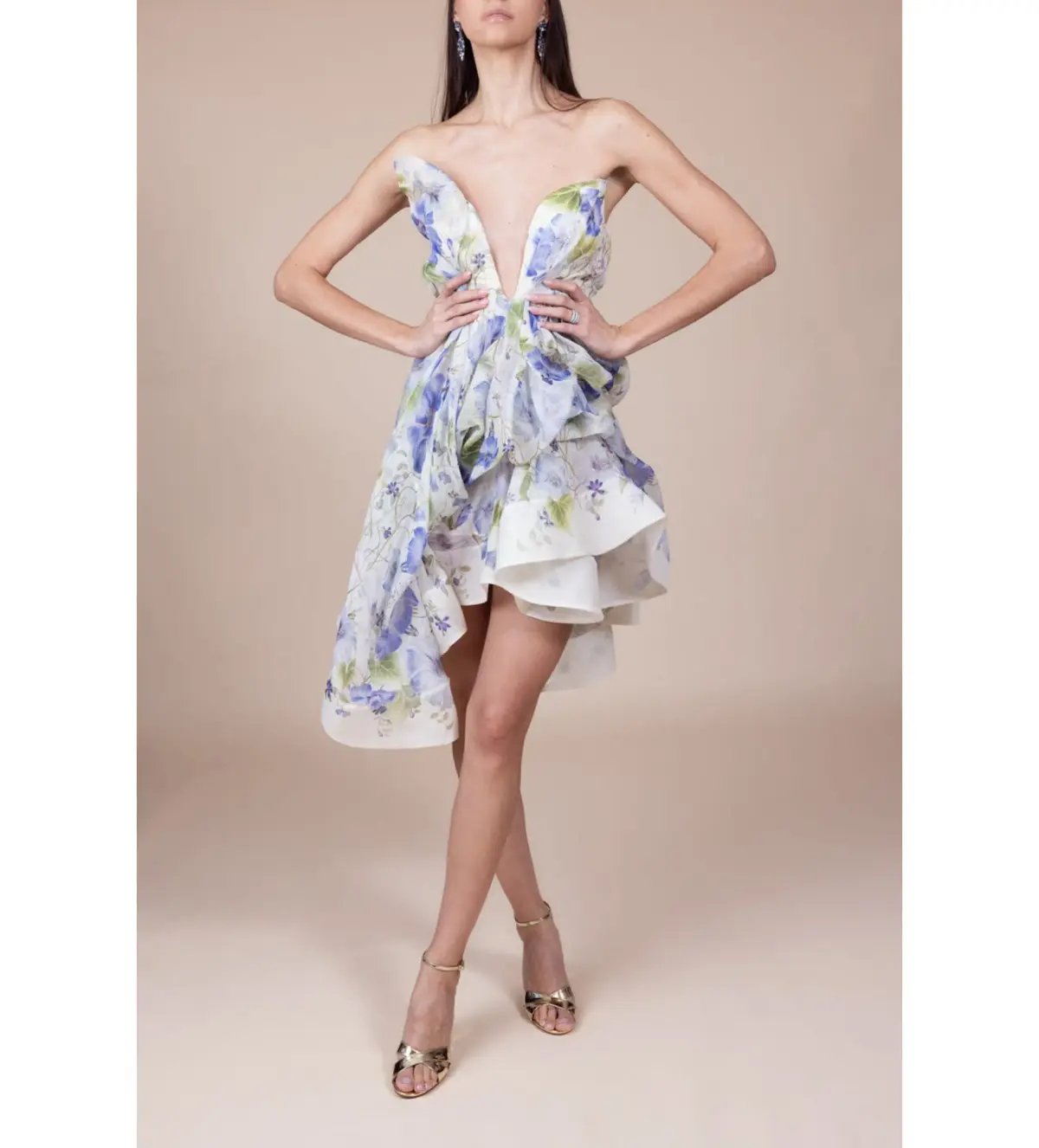 Zimmermann The Natura Draped Mini in Blue Floral  Size 3 /au 14 photo 2