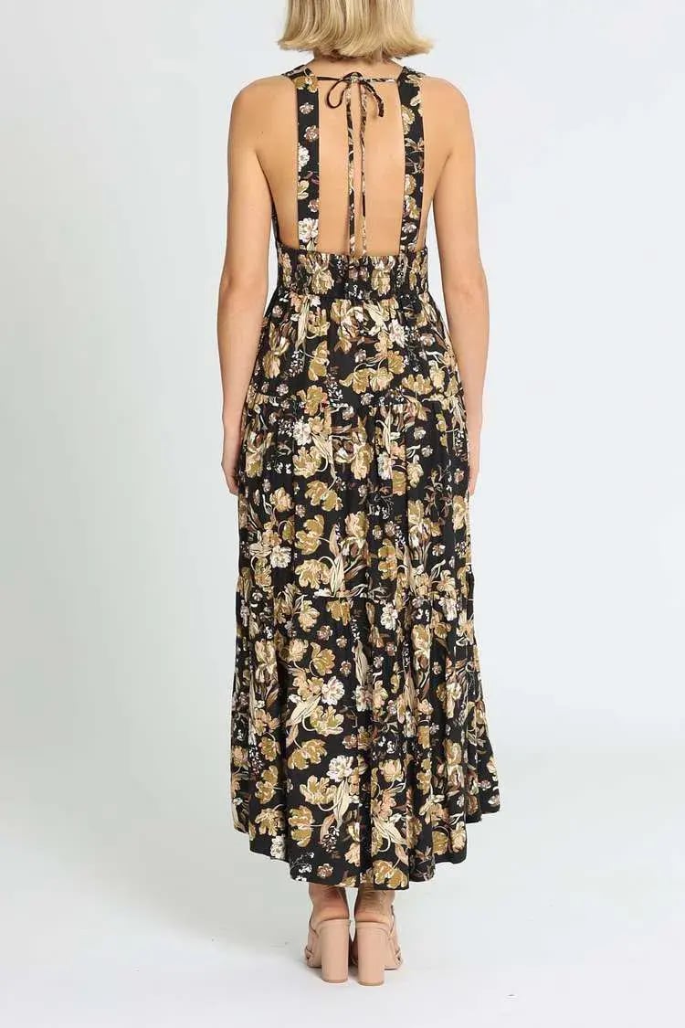 Shona Joy Palermo Plunged Low Back Midi Dress Multi Black Size 6 photo 3