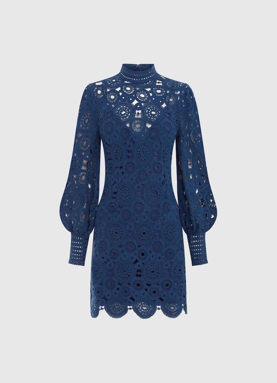 LEO LIN DAISY CROCHET LONG SLEEVE MINI DRESS - NAVY photo 6