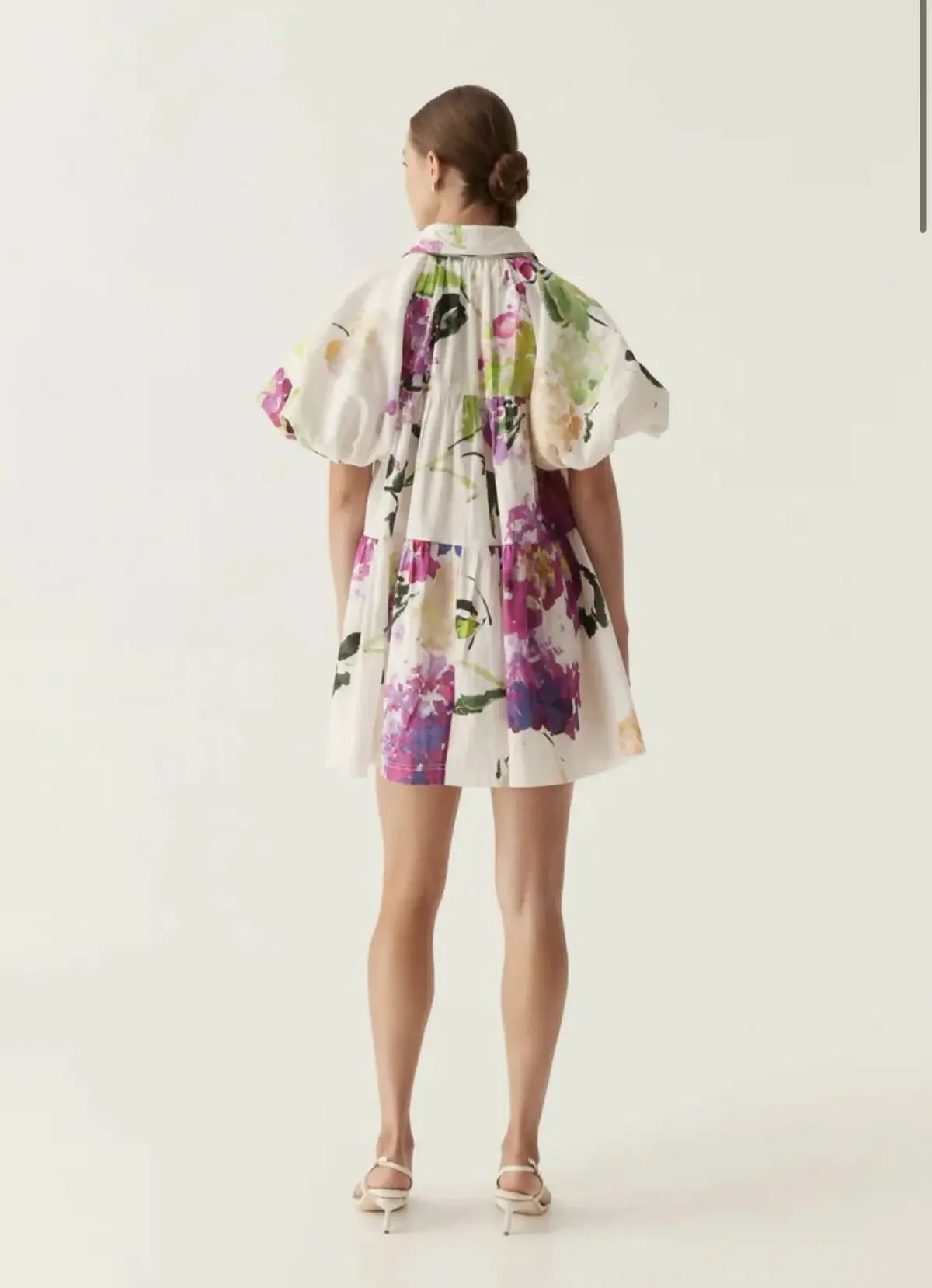 Aje Pablo Smock Mini Puff Sleeve Dress Wild Hydrangea Size 16 photo 4