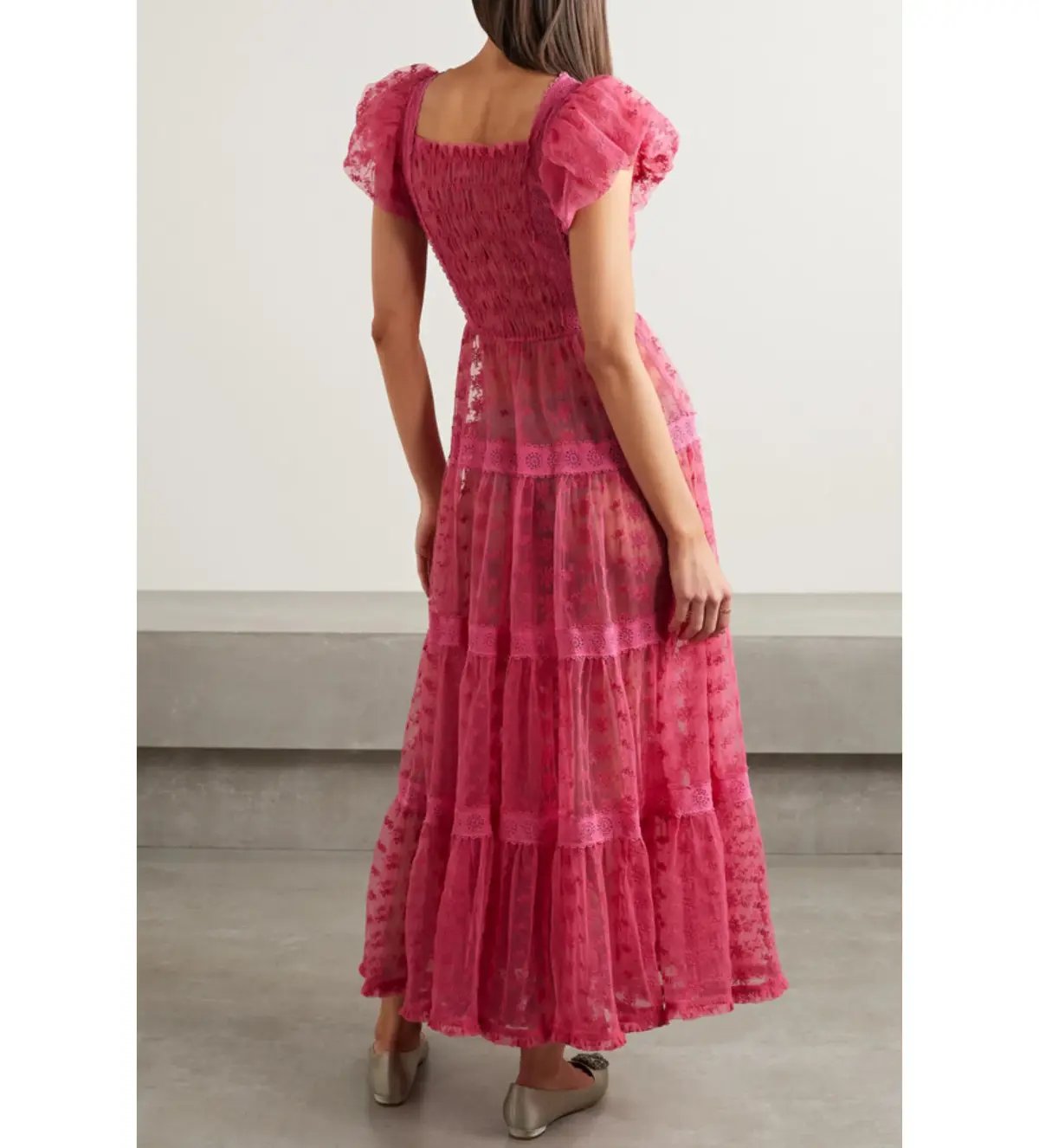 Nadette Lace-trimmed Embroidered Tulle Maxi Dress Pink Size M/AU 10 photo 2