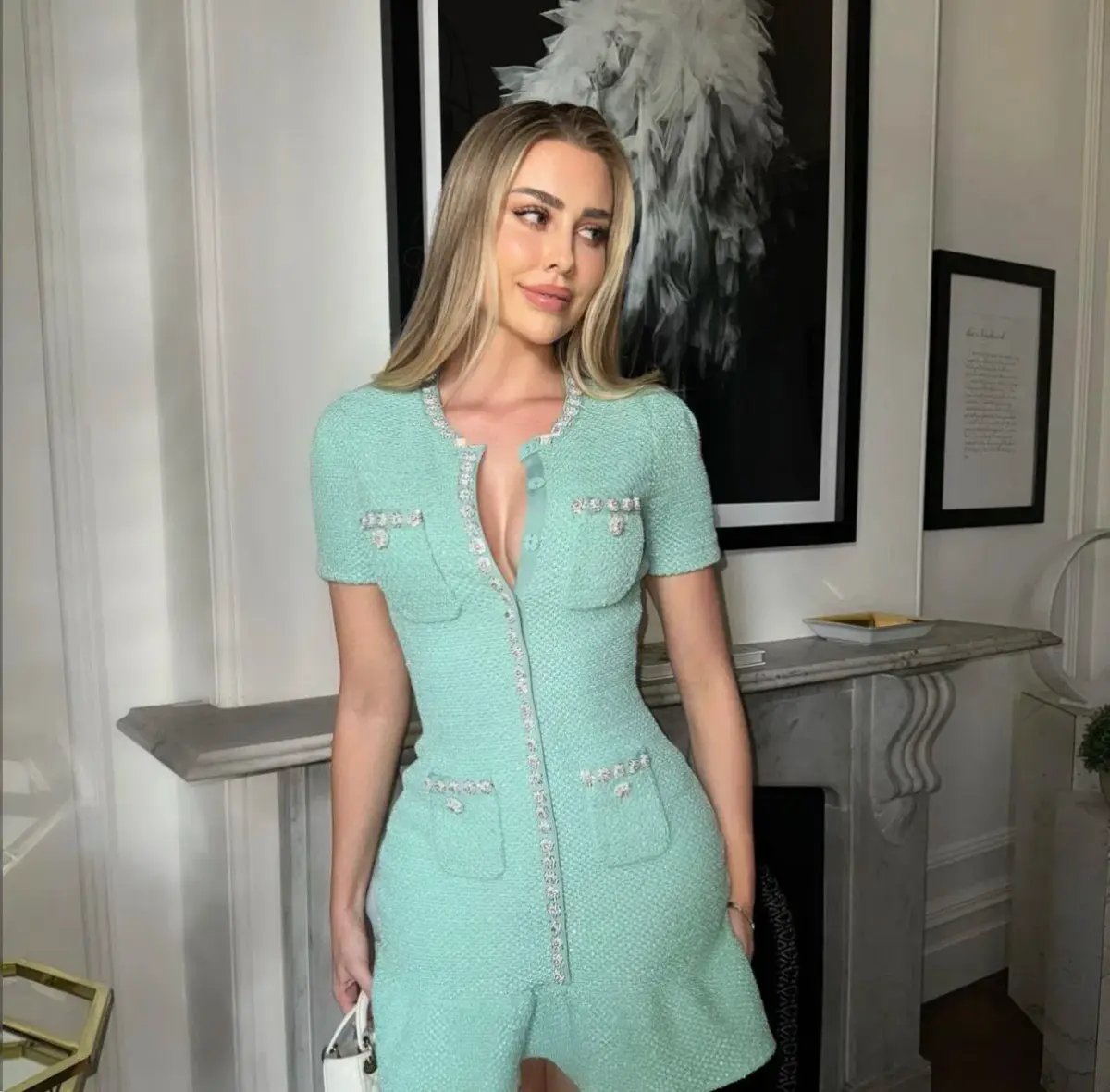 Self Portrait Embellished Mini Dress in Mint Size AU 8 photo 4