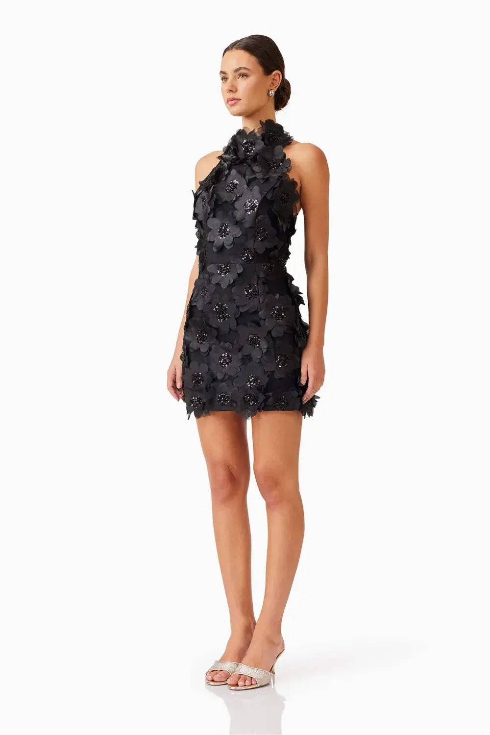 Elliatt Cherry Blossom Mini 3D Floral Dress Black 10 photo 3