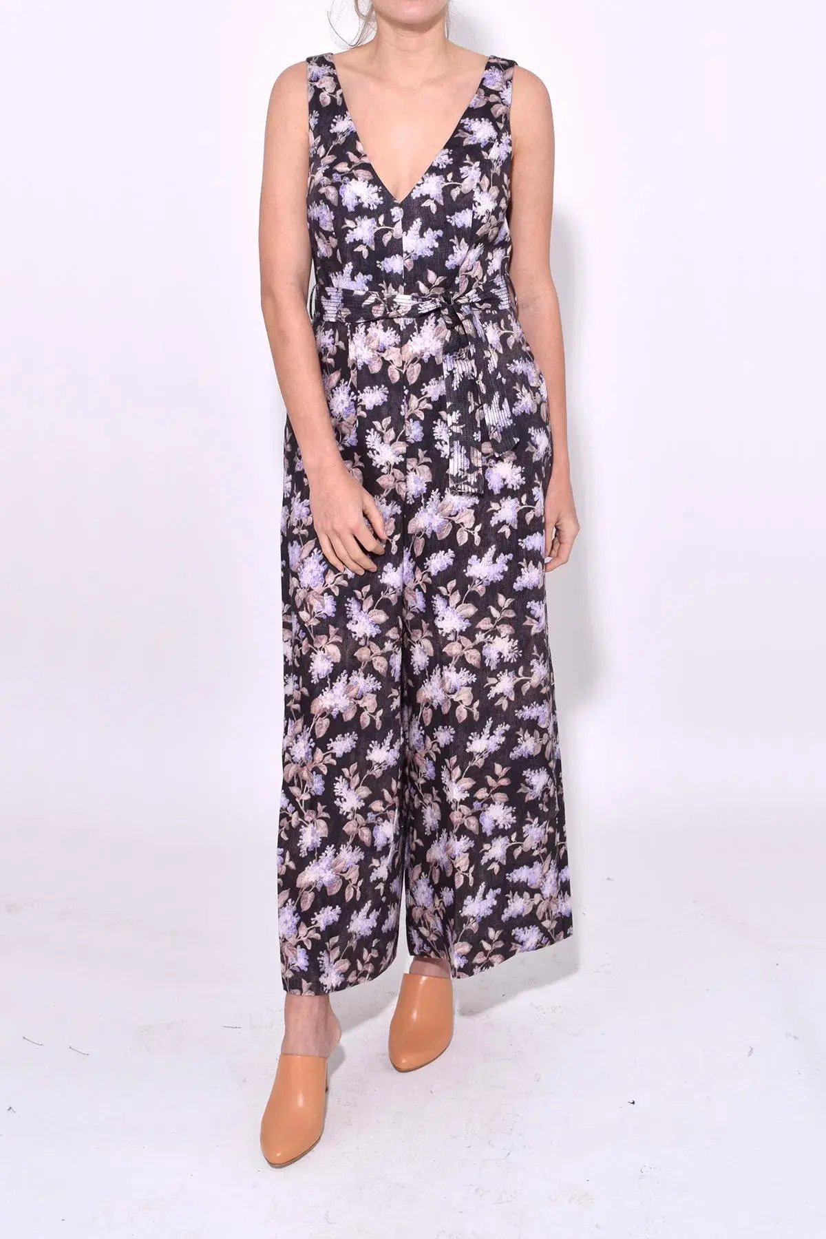 Zimmermann Stranded Jumpsuit Black Lavender Floral Size 0/AU 6 photo 2