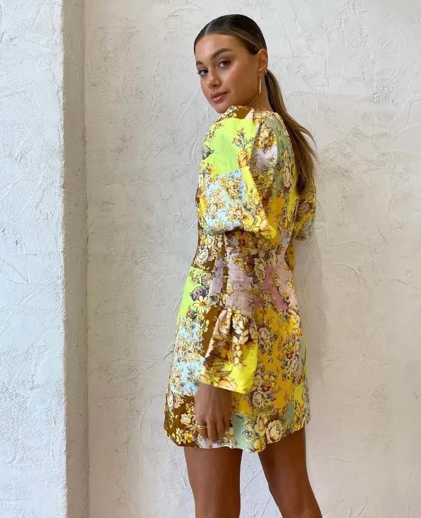 Alemais Matilde Puff Sleeve Mini Dress Multi Print Size 12 photo 3
