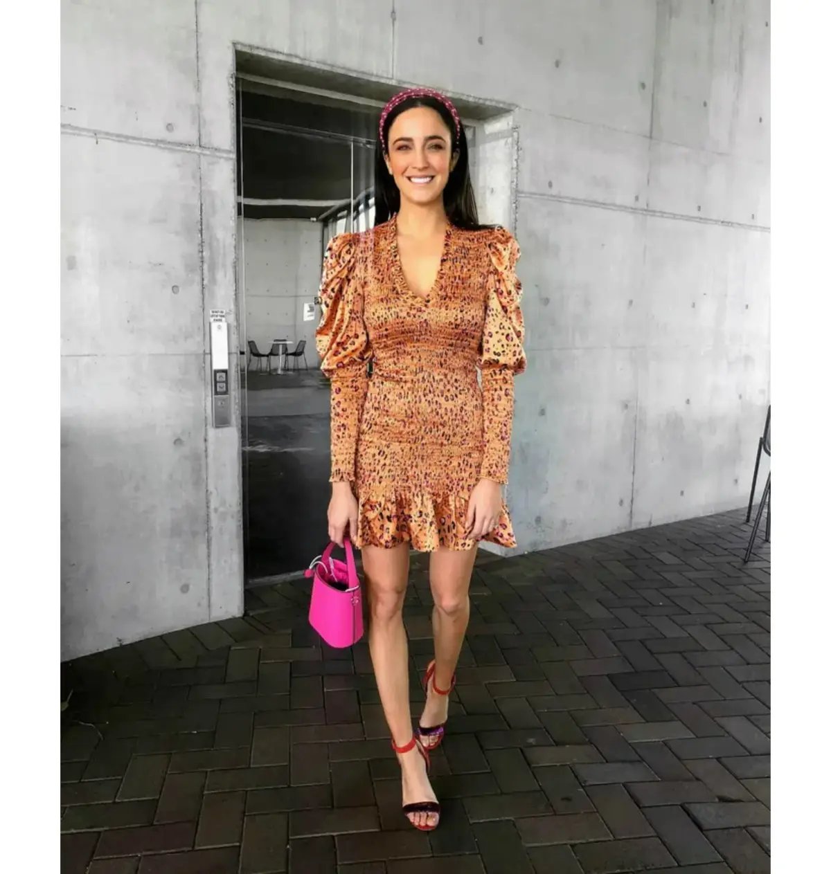 Scanlan Theodore Silk Leopard Shirred Mini Dress Brown Size AU 6 photo 3