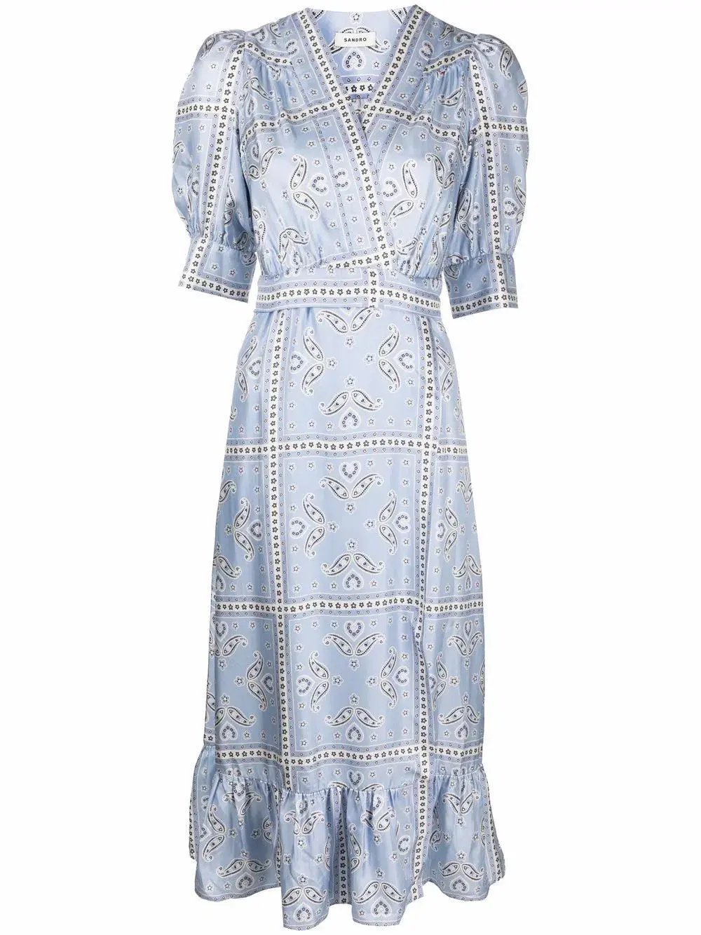 Sandro Enrika Midi Dress Sky Blue Size 6 photo 5