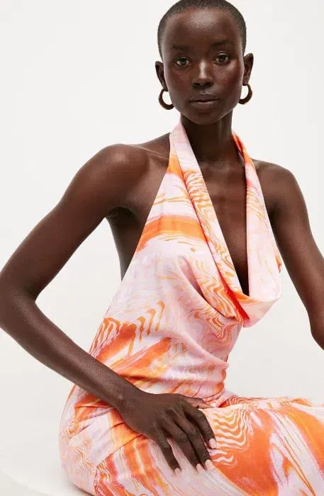 Karen Millen Optical Print Midi Halter Dress Orange Size XS / AU 6 photo 2
