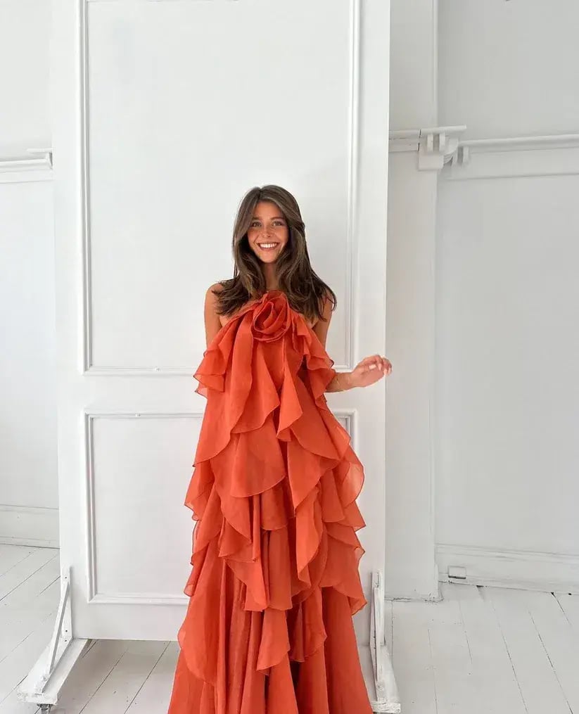 AJE Pandorea Layered Maxi Dress Coral Clay Size 10 photo 5