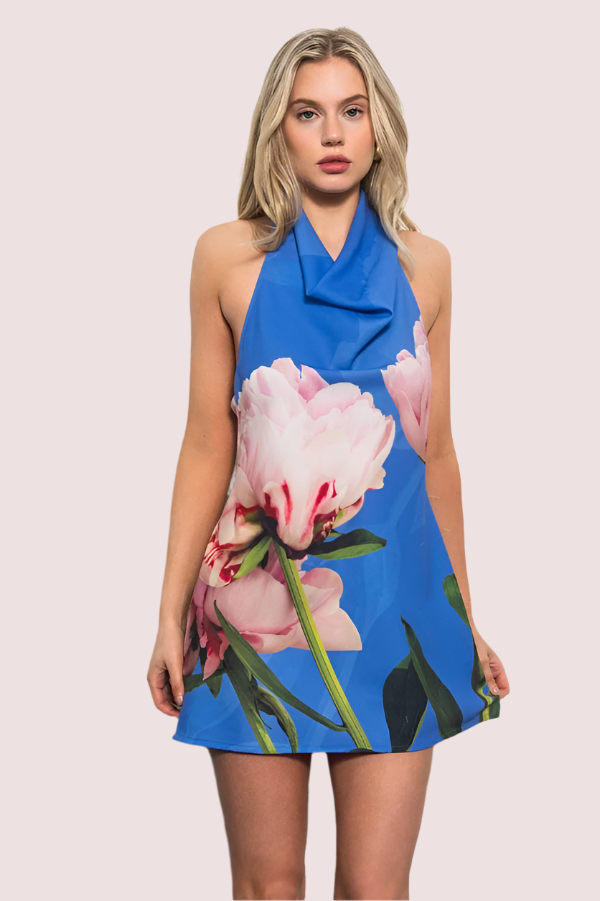 WITH HARPER LU Mini Cowl Dress Cobalt Peony photo 2