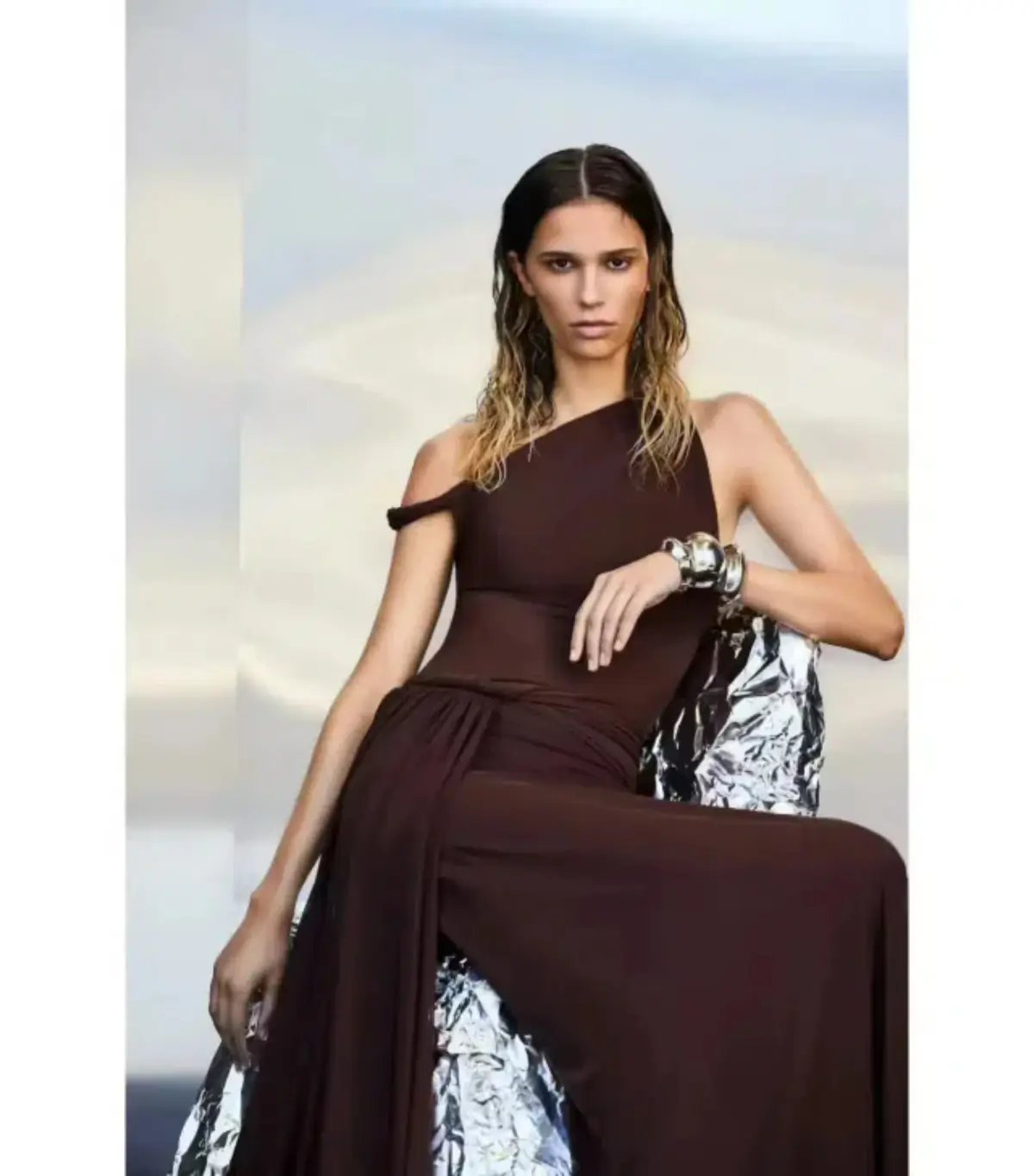 Misha Collection Sisal Mesh Maxi Dress Espresso Size 8/S photo 4