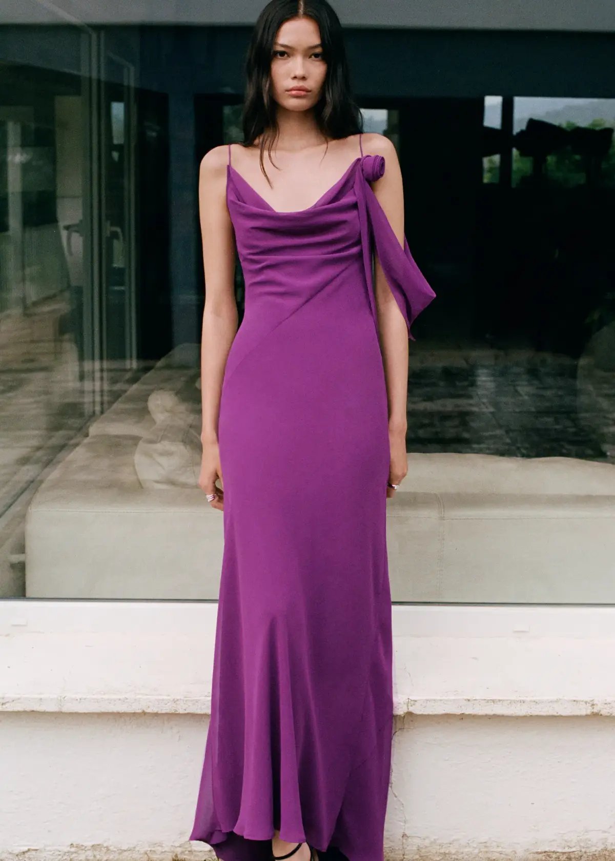 M.N.G Draped dress with flower detail Purple Size M photo 3