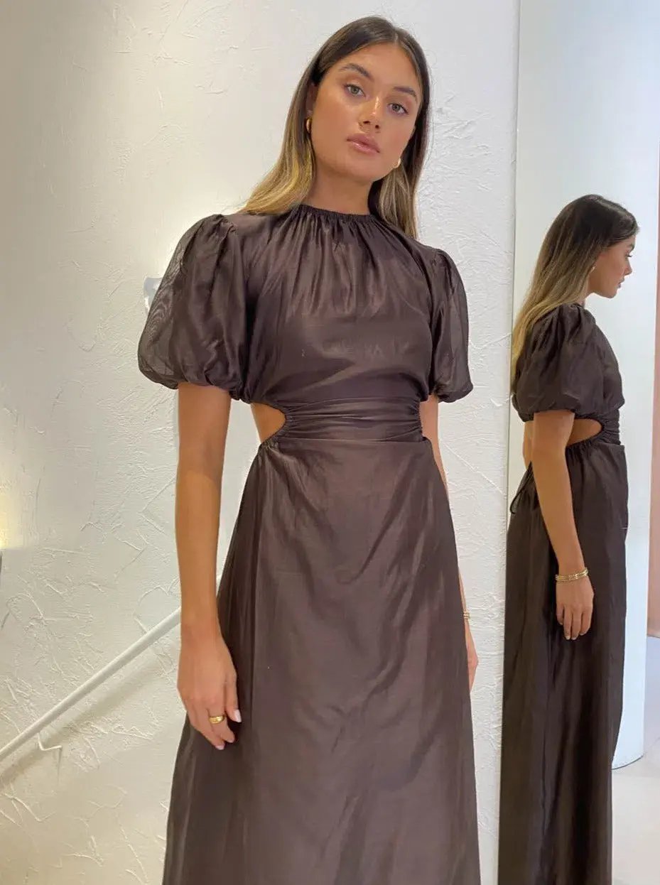 Sir The Label Anje Puff Sleeve Gown  Chocolate Size 3/Au 12 photo 2