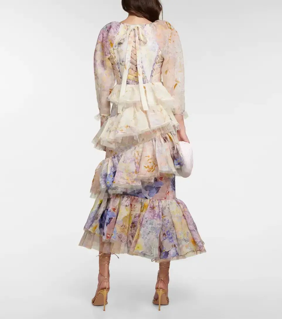 Zimmerman Rhythmic Asymmetric Organza Midi Dress Floral Size 1/Au 10 photo 2