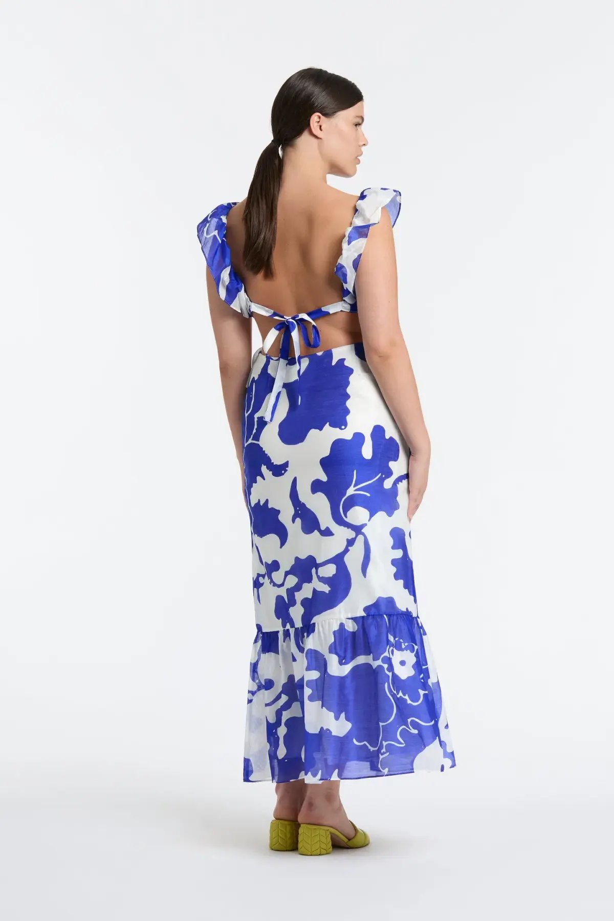 Sir the Label Vivi Frill Maxi Dress Blue Merce Abstract Print Size 3 /AU 12 photo 5