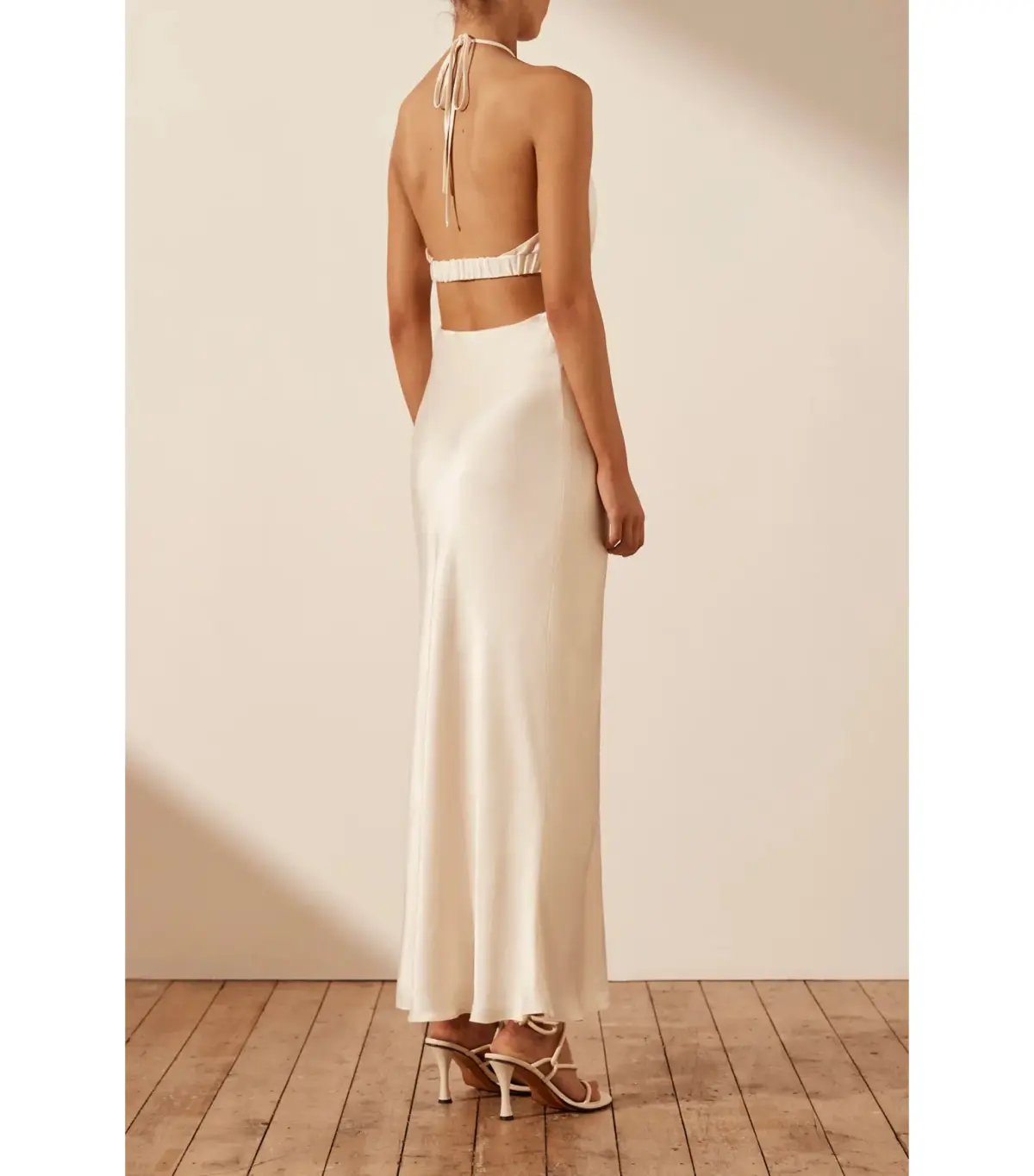 Shona Joy Milo Ruched Open Back Midi Dress in Coconut Size AU 12 photo 3