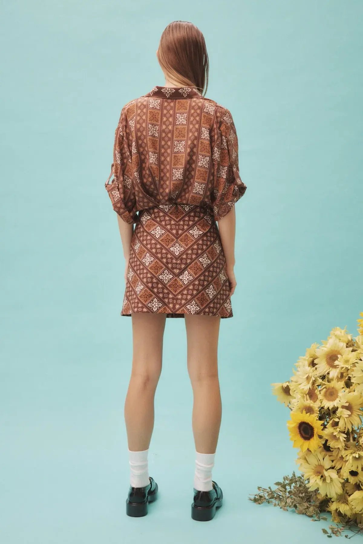 Alemais Carmella Shirt And Mini Skirt Set Brown/Print Size 8 photo 3