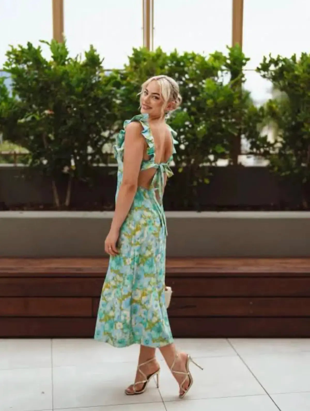 Zimmermann High Tide Ruffle Midi Dress Aqua Ikat Floral Size 1 / AU 10 photo 4