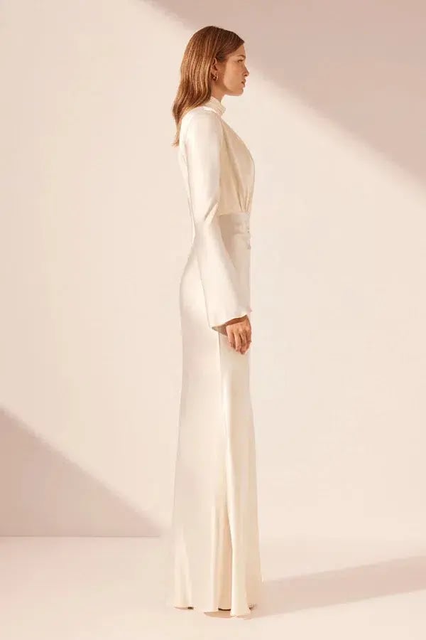 Shona Joy La Lune Plunged Long Sleeve Maxi Dress Cream Size 6 photo 3
