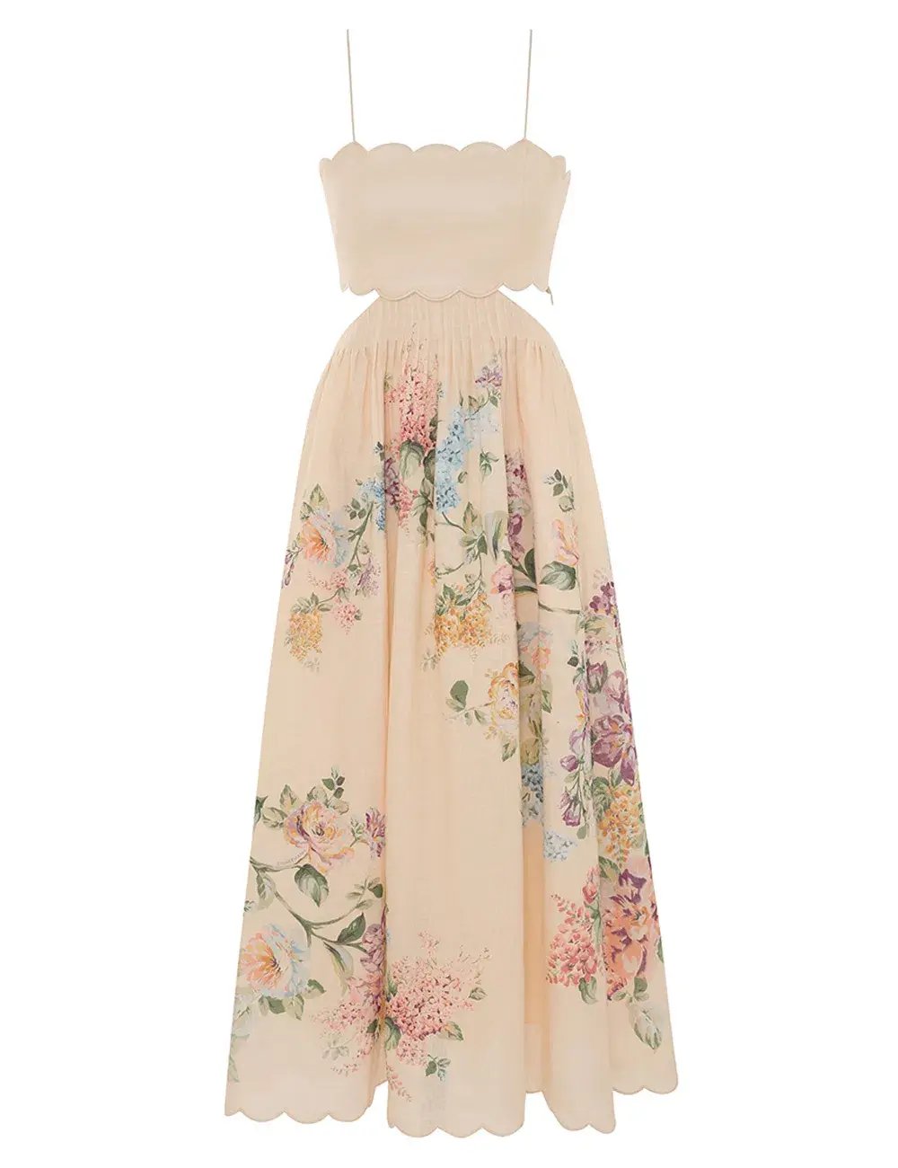 Zimmermann Halliday Scallop Midi Dress in Cream Watercolour Floral Size 1 (AU 10) photo 4