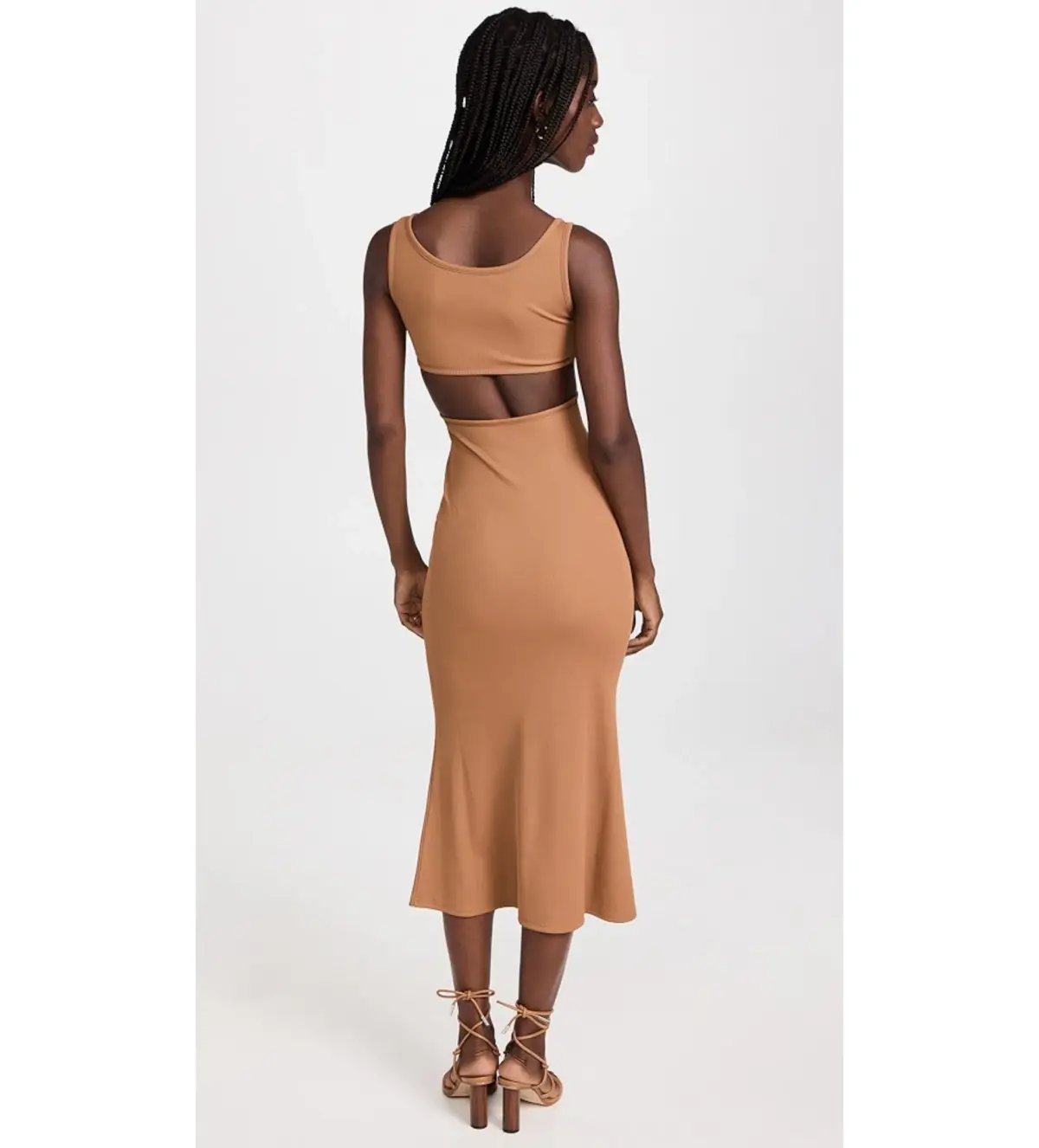 Christopher Esber Crossed Panel Ruched Crystal Dress Tan Size 10 photo 3
