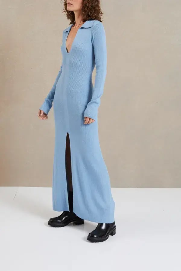 Bec & Bridge Freya Long Sleeve Knit Maxi Dress Sky Blue Size 6 photo 2