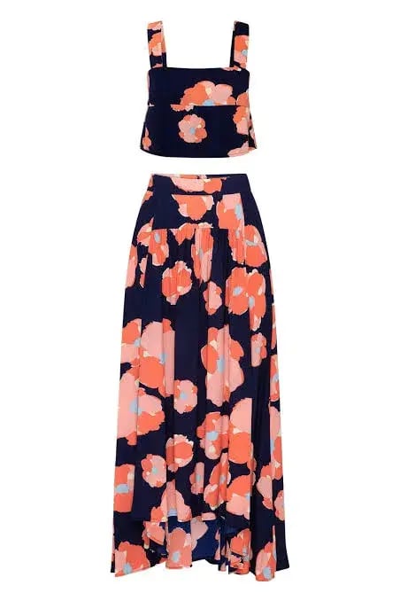 Mister Zimi Betsy Crop & Midi Skirt Set Capri Floral Print Size 10 photo 2