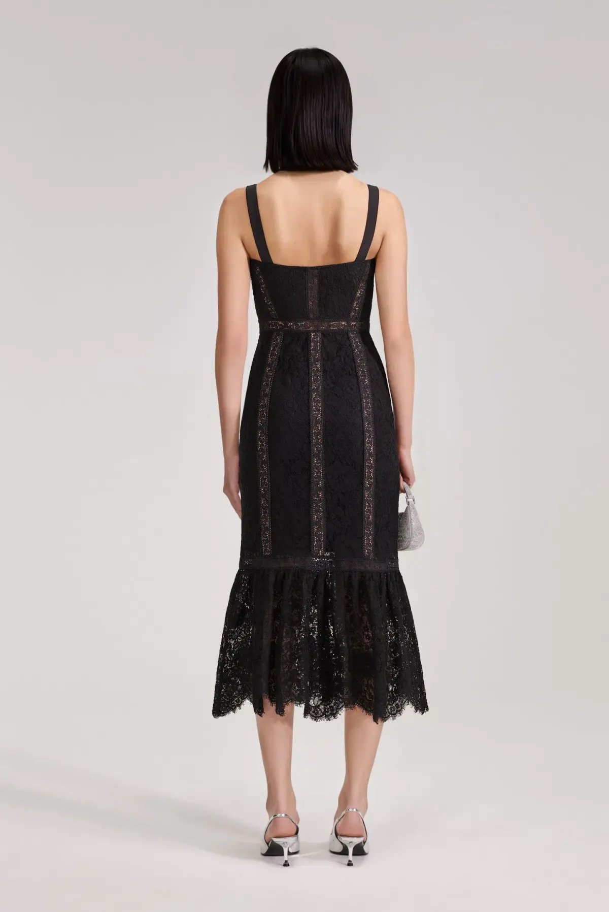 Self Portrait Black Cord Lace Insert Midi Dress Size 10 photo 2