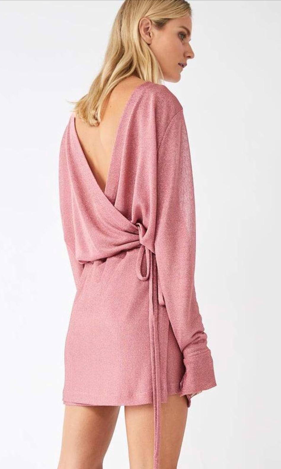 Kacey Devlin Formation Mini Wrap Dress Metallic Pink Size 10 photo 3