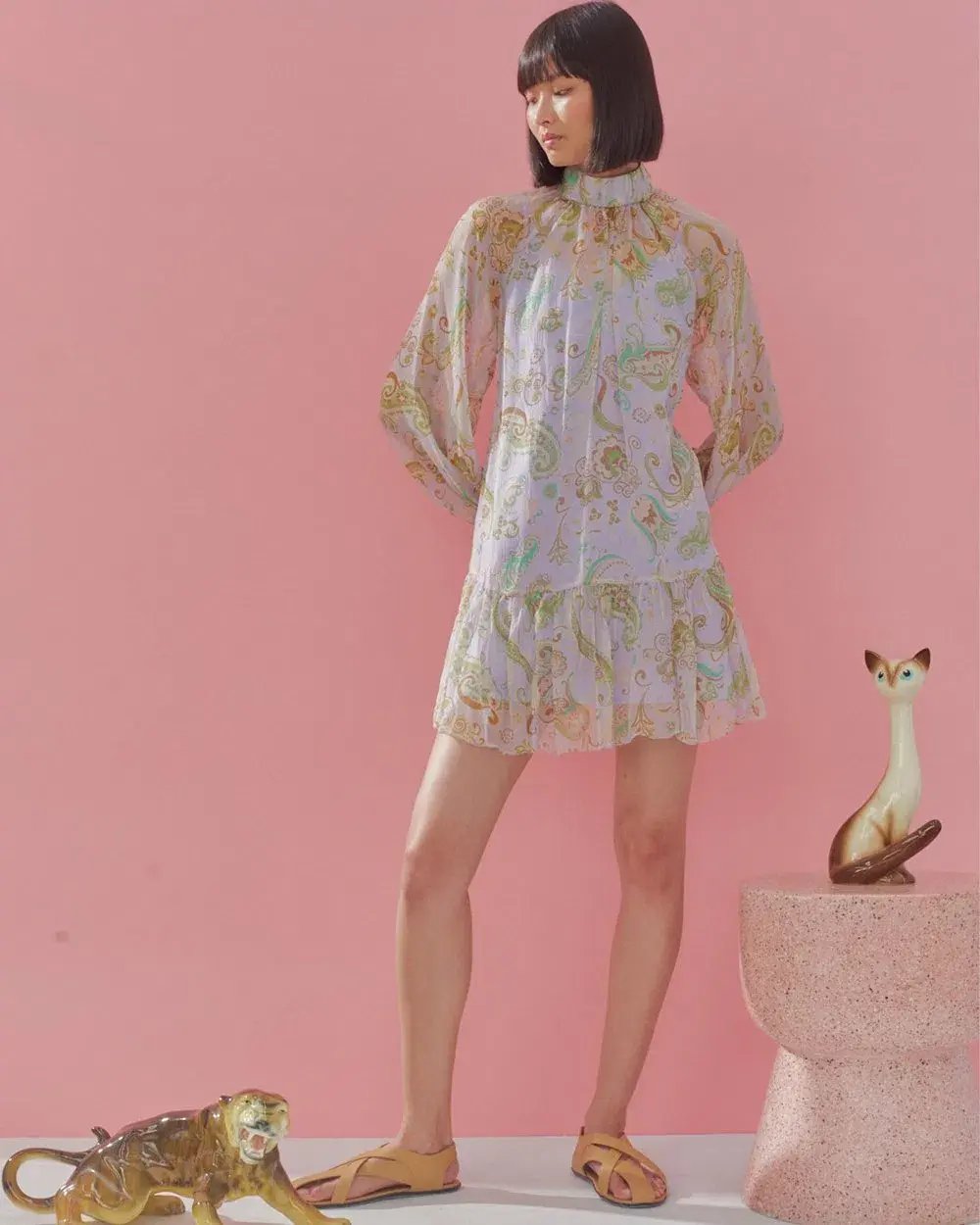 Alemais Marta Lilac Crinkle Silk Dress Print Size 6 photo 3