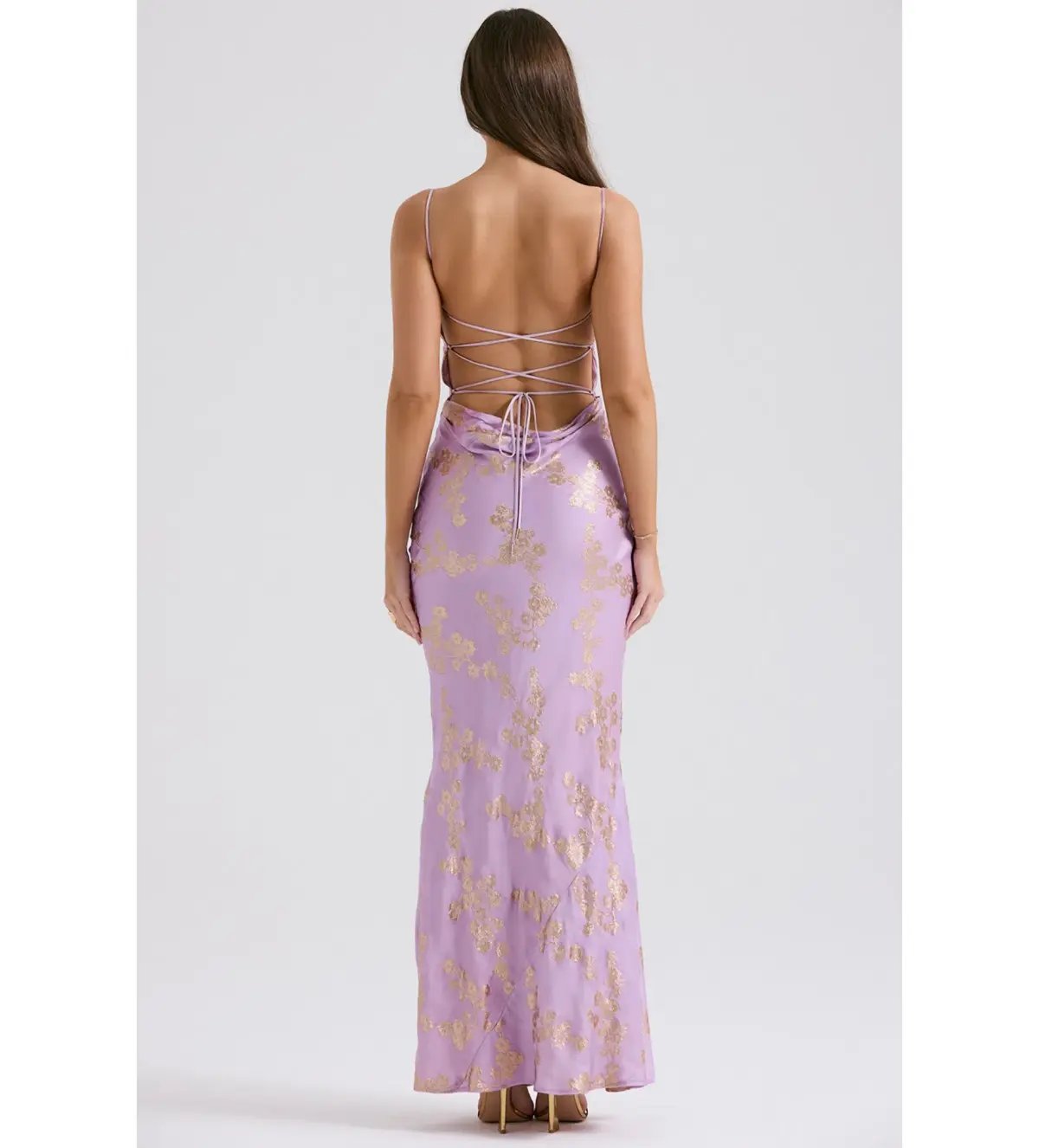 House of CB Capriana  Satin Gown Orchid Jacquard Size S/Au 8 photo 3
