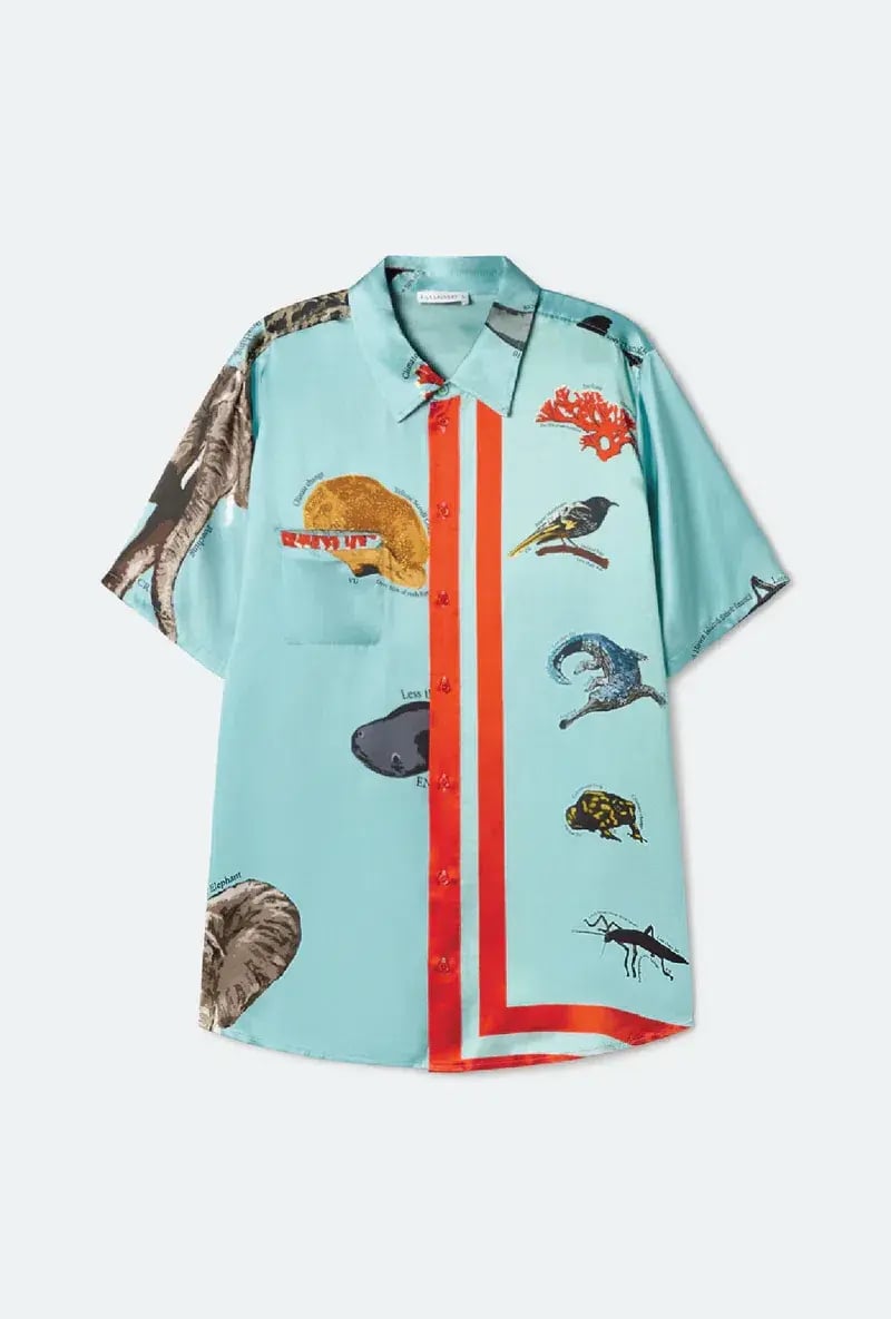 Silk Laundry Short Sleeve Boyfriend Shirt Endangered Species Mist Blue Size AU 6 photo 4