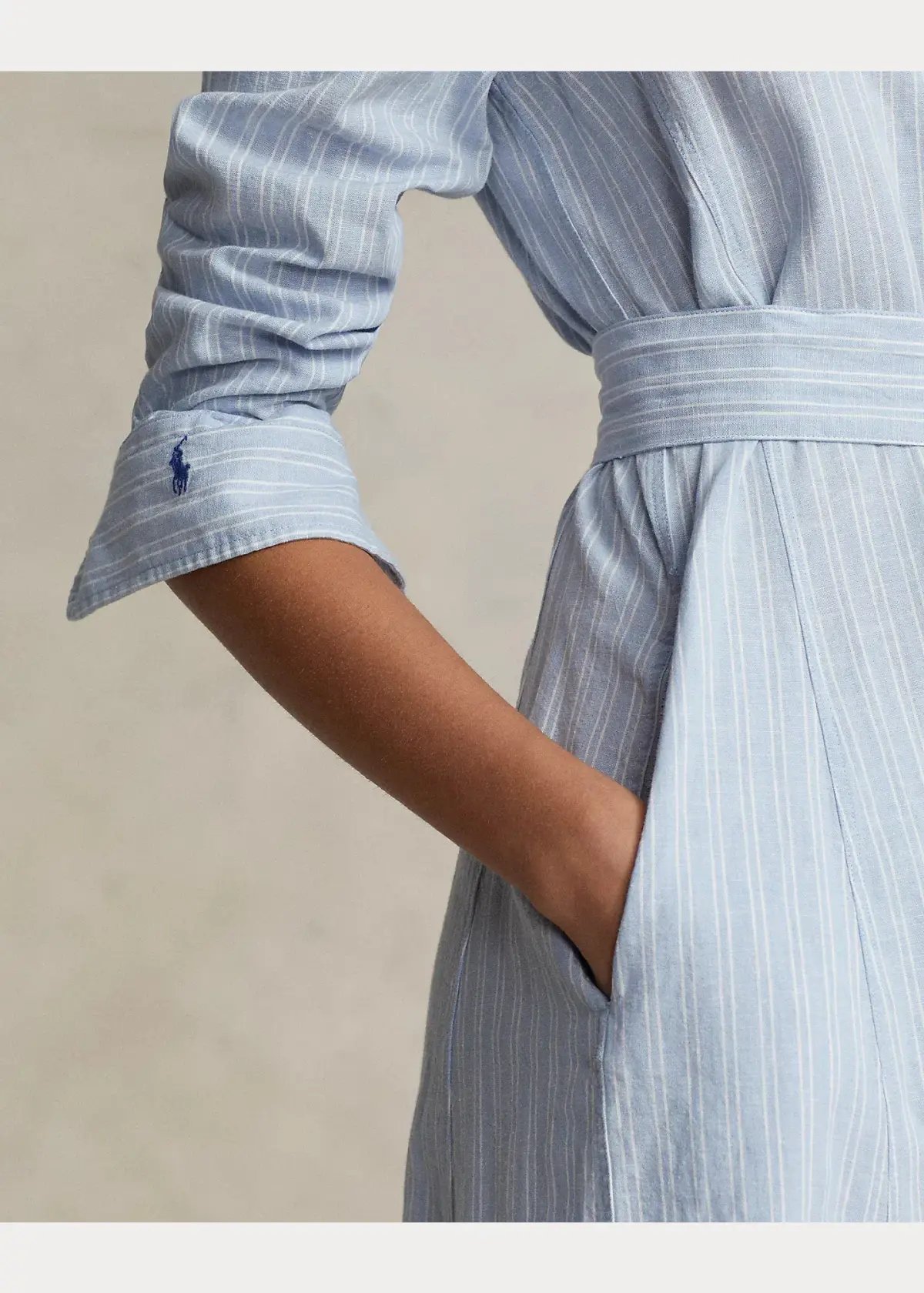 Ralph Lauren Belted Striped Linen Cotton Shirtdress Blue Size 6 photo 4