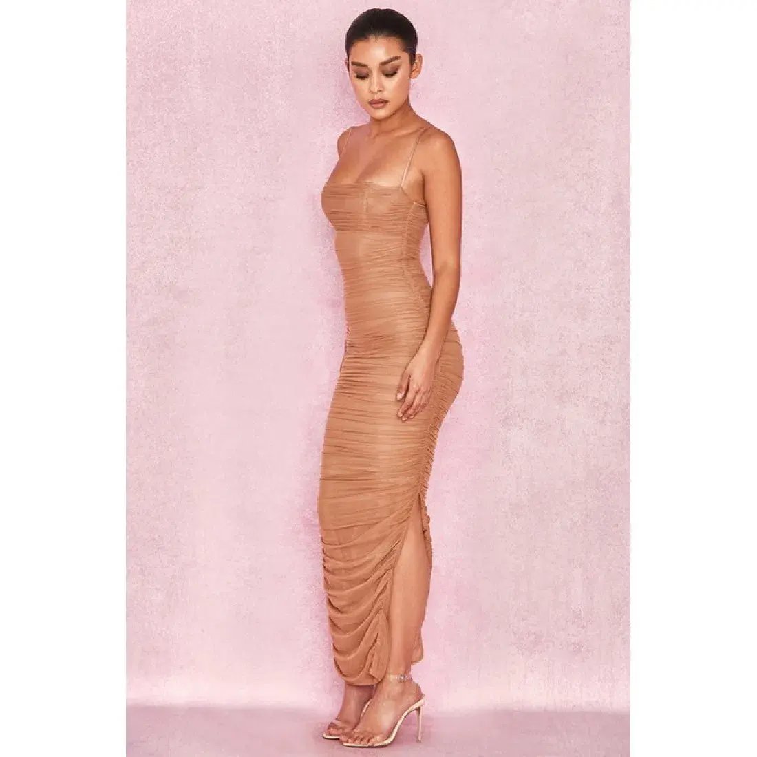 House of CB Fornarina Mesh Organza Midi Dress Nude Size 14 photo 2