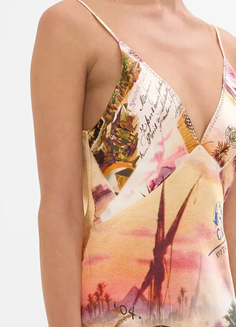 Camilla V Neck Full Length Bias Slip Dress Millas Got Mail Print Size L / AU 14 photo 4