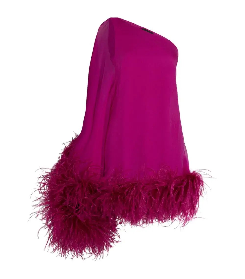 TALLER MARMO  Feather-Trimmed Asymmetric Mini Dress Pink Size 10 photo 4