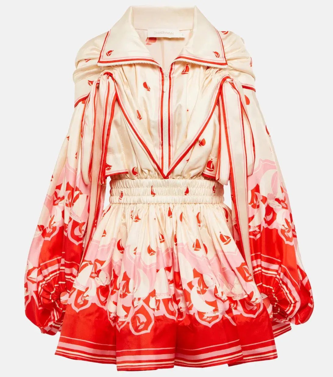 Zimmermann High Tide Billow Mini Dress Red Print Size 0 / AU 8 photo 3