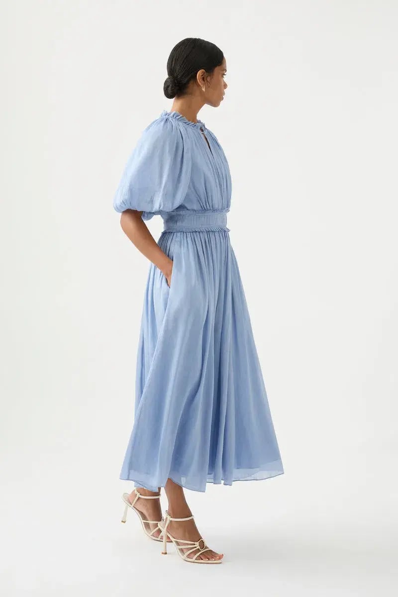 Aje Elysium Blouson Midi Dress Steel Blue Size 14 photo 2