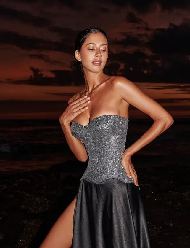 Tsarskaya Sparkling Silver Corset Shine & Black Skirt Wind Melody Size 10 photo 4