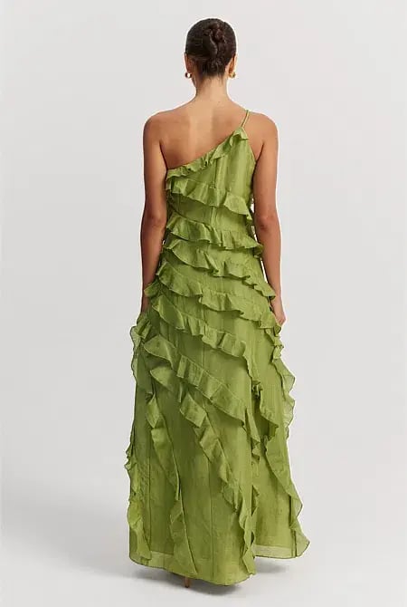 Country Road Cactus Ruffle Maxi Dress Green Size 6 photo 3