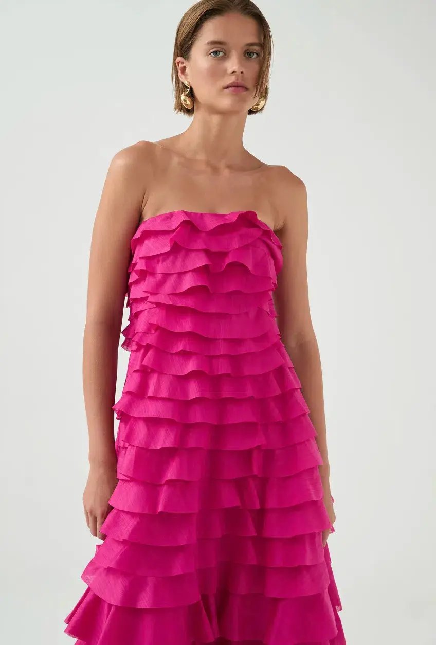Aje Fleur Pleated Gown Magenta Size 10 photo 5
